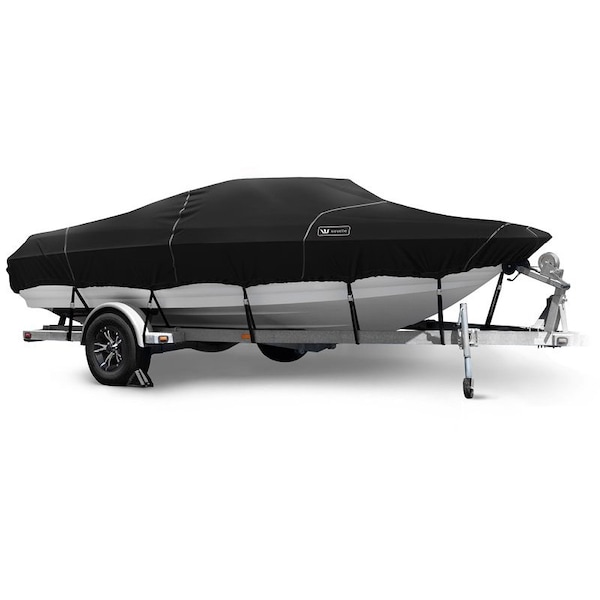 Eevelle Boat Cover FISH & SKI Walk Thru Windshield Inboard Fits 21ft 6in L up to 96in W Black WSVNWT2196-BLK - main